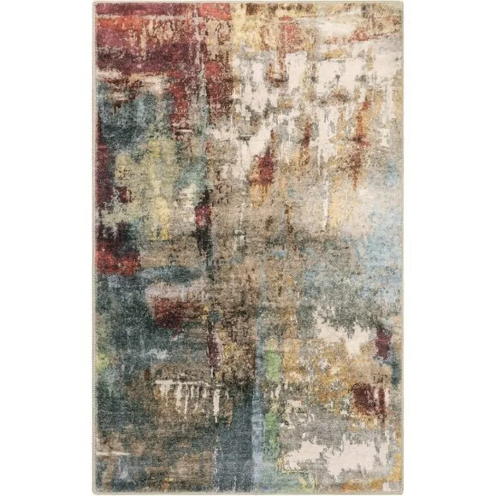 New 3x5 Modern Abstract Rug, Washable Non-Slip Faux Wool Carpet for Home & Entry